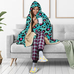 Turquoise And Pink Leopard Print Hooded Blanket