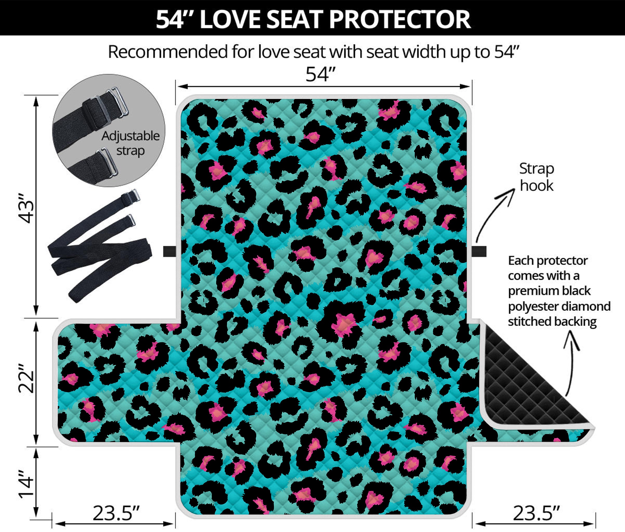 Turquoise And Pink Leopard Print Loveseat Protector