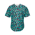 Turquoise And Pink Leopard Print Men's Baseball Jersey