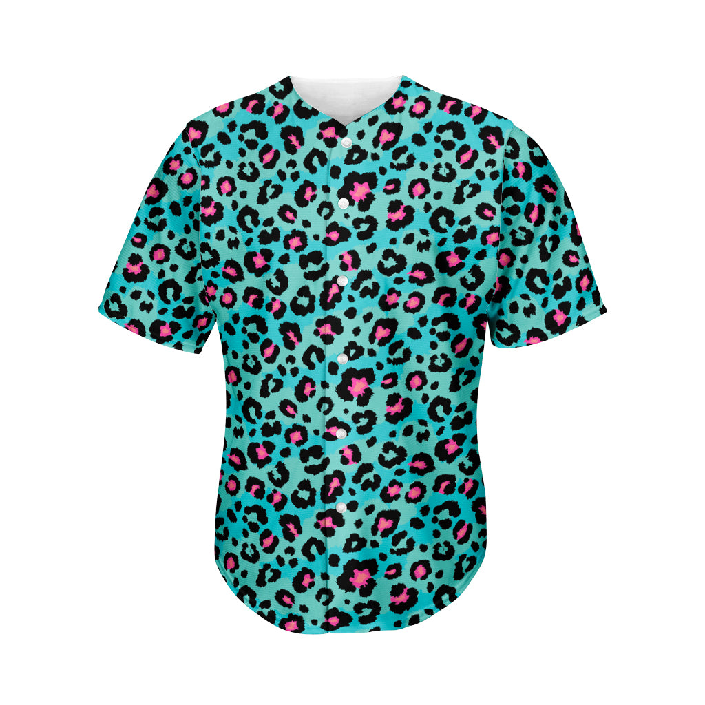 Turquoise And Pink Leopard Print Men's Baseball Jersey