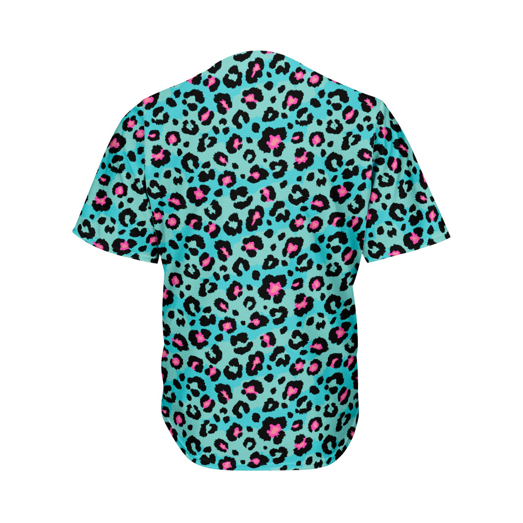 Turquoise And Pink Leopard Print Men's Baseball Jersey