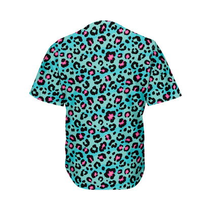 Turquoise And Pink Leopard Print Men's Baseball Jersey