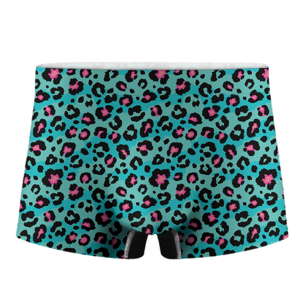Turquoise And Pink Leopard Print Men's Boxer Briefs