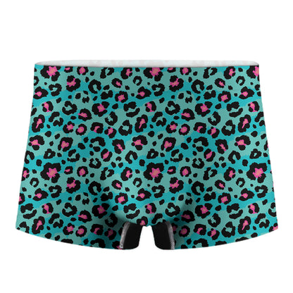 Turquoise And Pink Leopard Print Men's Boxer Briefs