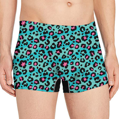Turquoise And Pink Leopard Print Men's Boxer Briefs