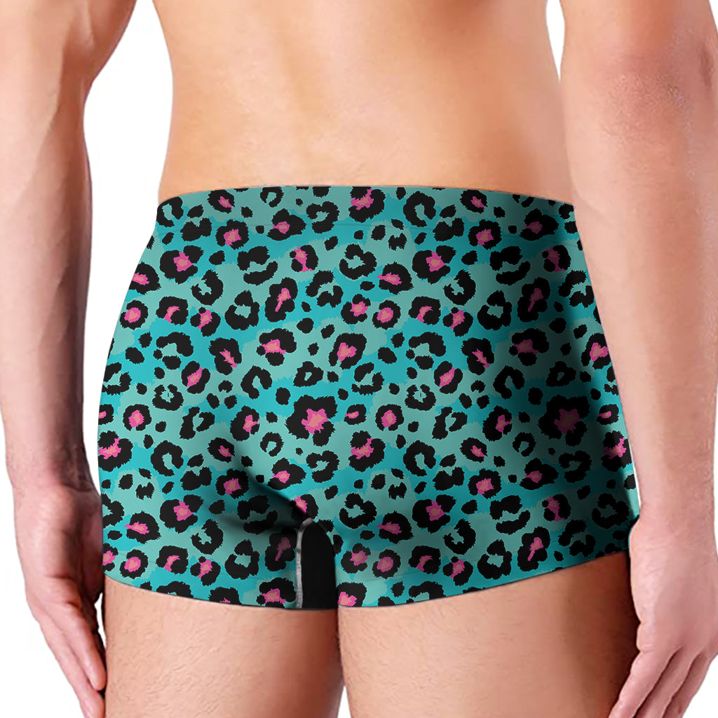 Turquoise And Pink Leopard Print Men's Boxer Briefs