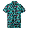 Turquoise And Pink Leopard Print Men's Short Sleeve Shirt