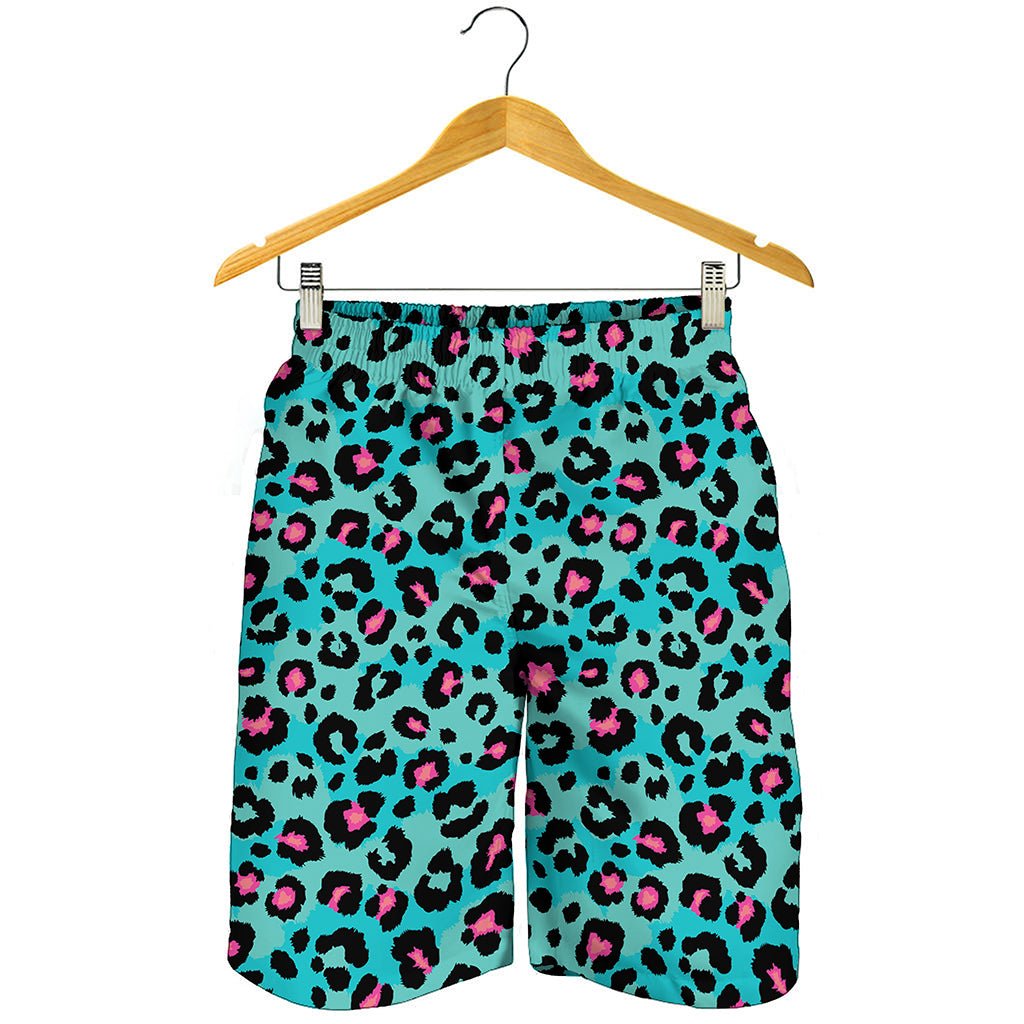 Turquoise And Pink Leopard Print Men's Shorts