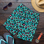 Turquoise And Pink Leopard Print Men's Shorts