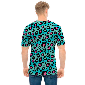 Turquoise And Pink Leopard Print Men's T-Shirt