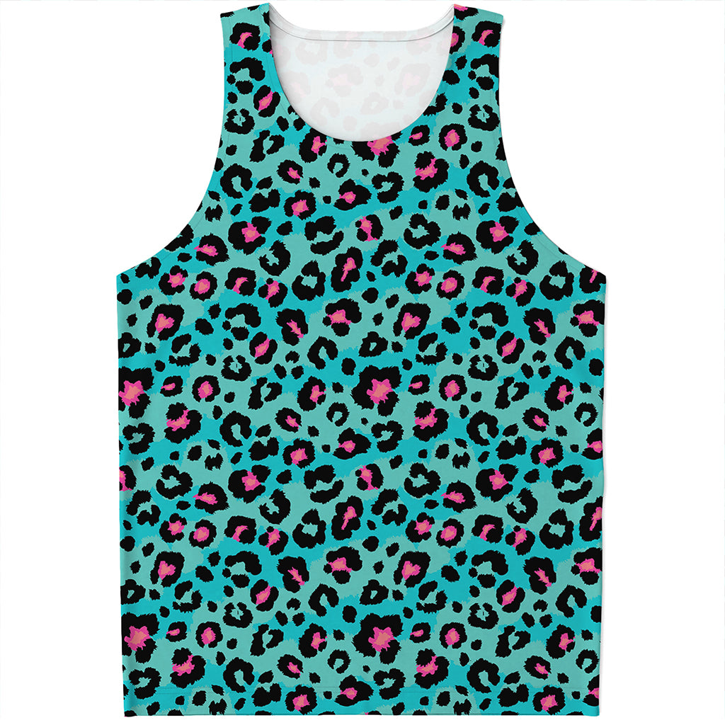Turquoise And Pink Leopard Print Men's Tank Top