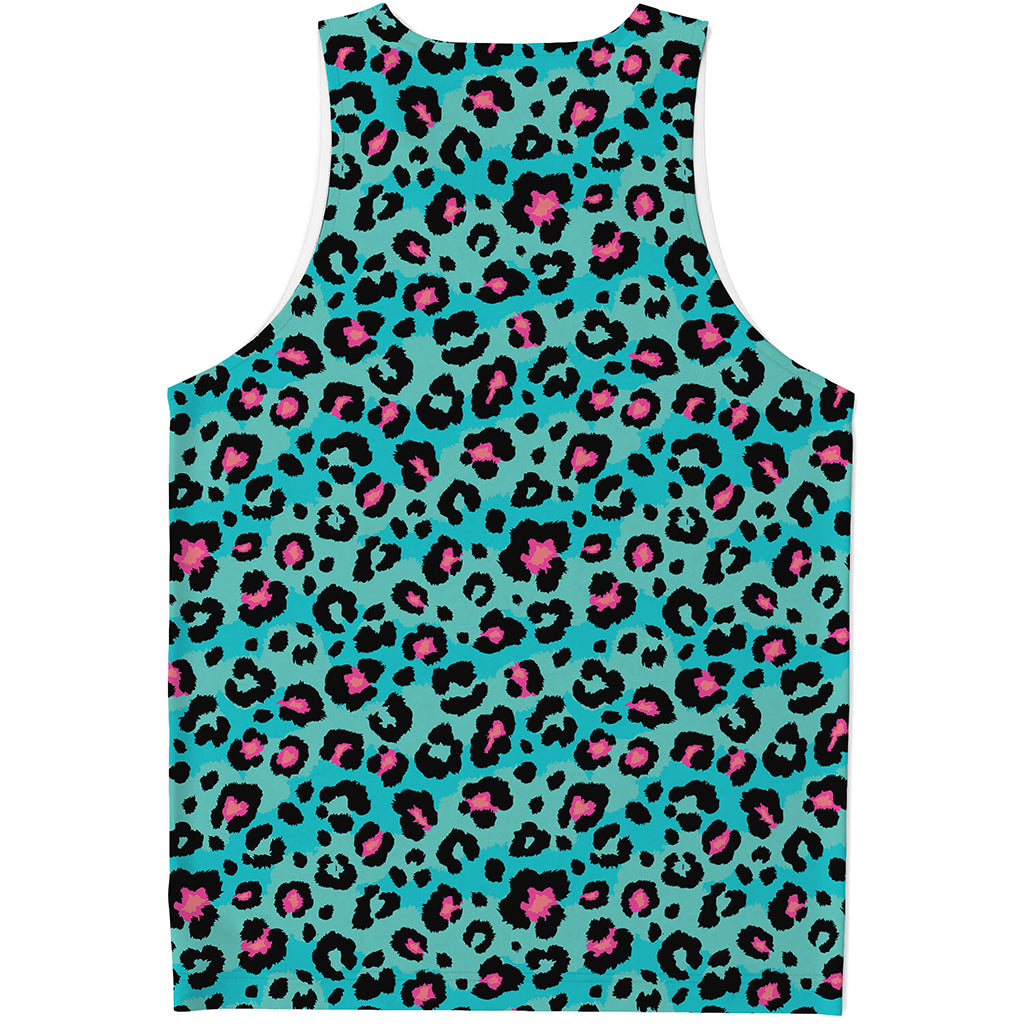 Turquoise And Pink Leopard Print Men's Tank Top