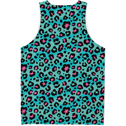 Turquoise And Pink Leopard Print Men's Tank Top