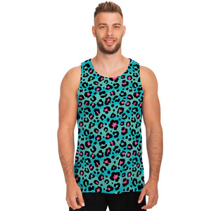 Turquoise And Pink Leopard Print Men's Tank Top