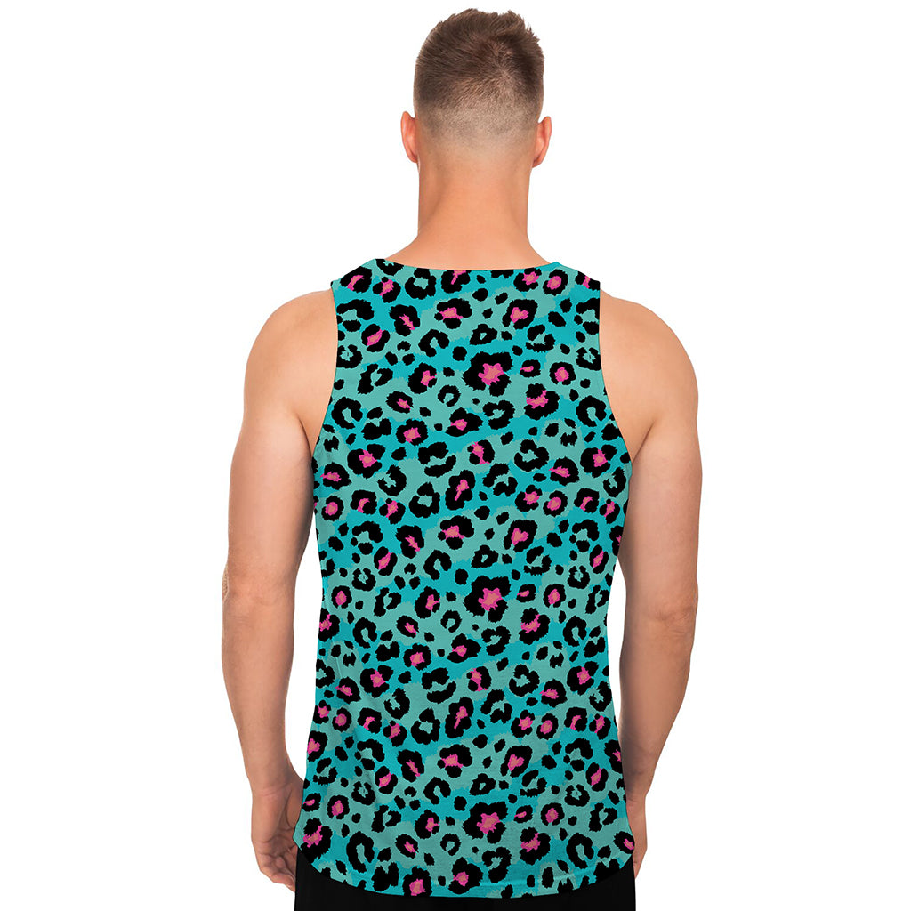Turquoise And Pink Leopard Print Men's Tank Top