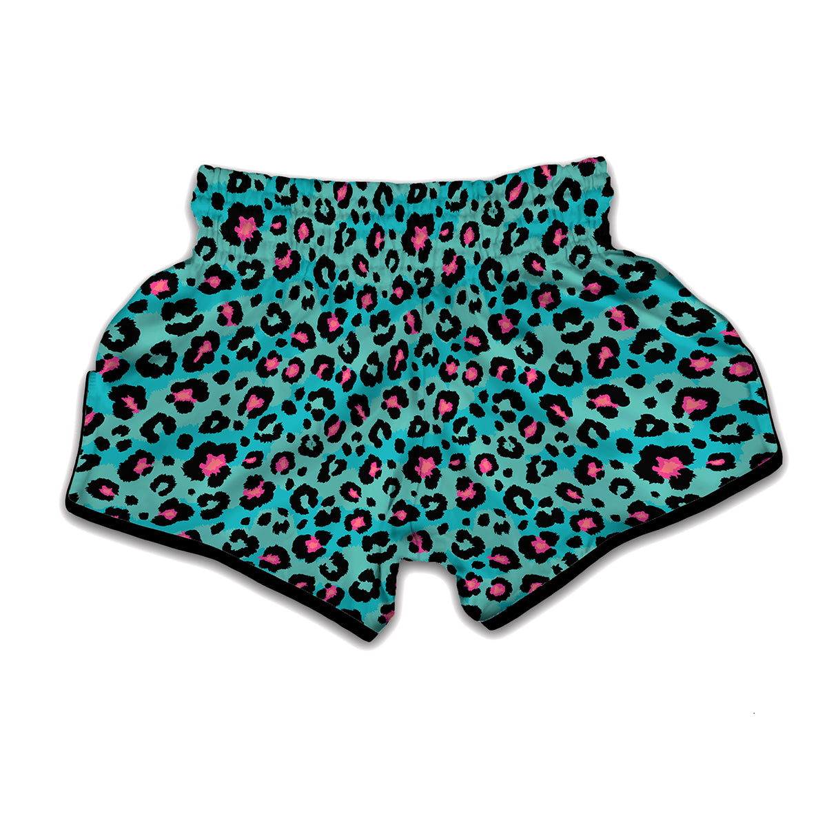Turquoise And Pink Leopard Print Muay Thai Boxing Shorts
