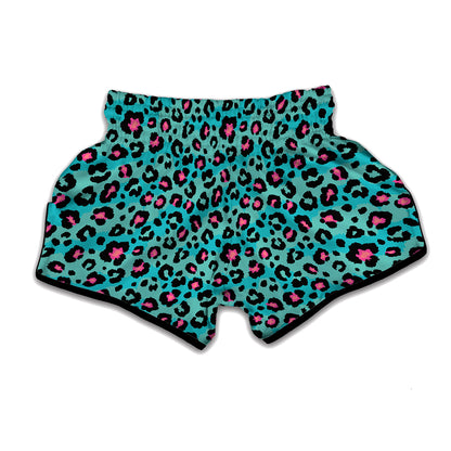 Turquoise And Pink Leopard Print Muay Thai Boxing Shorts
