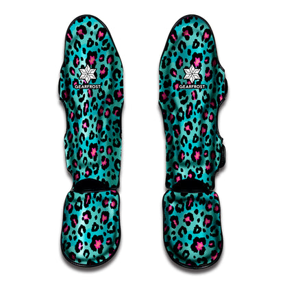 Turquoise And Pink Leopard Print Muay Thai Shin Guard