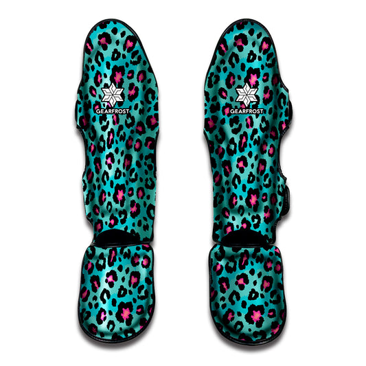 Turquoise And Pink Leopard Print Muay Thai Shin Guard
