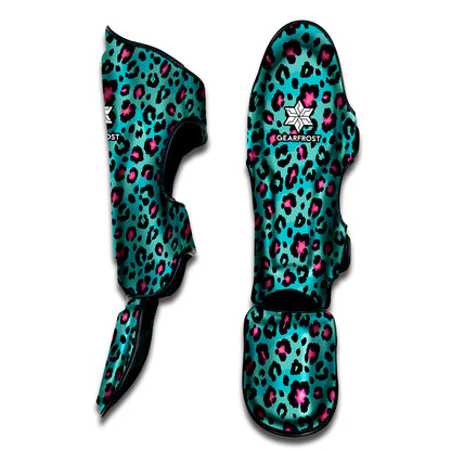 Turquoise And Pink Leopard Print Muay Thai Shin Guard