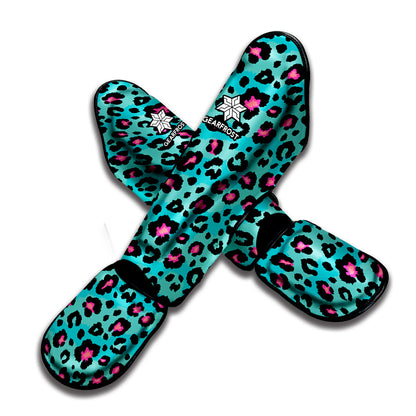 Turquoise And Pink Leopard Print Muay Thai Shin Guard