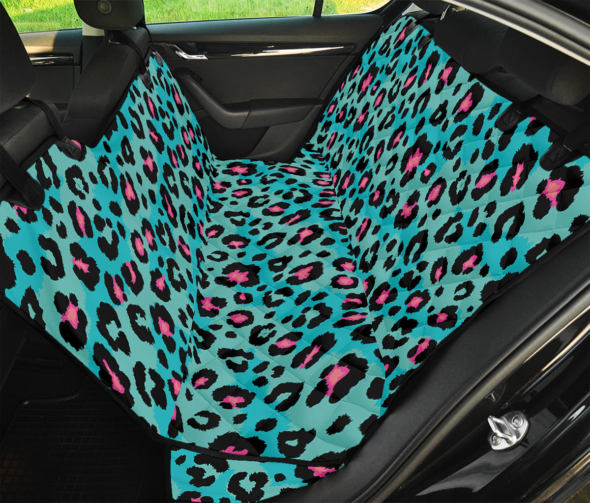 Turquoise And Pink Leopard Print Pet Car Back Seat Cover