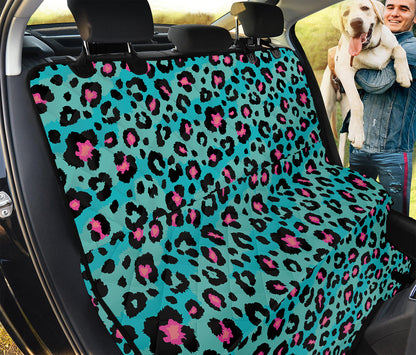 Turquoise And Pink Leopard Print Pet Car Back Seat Cover