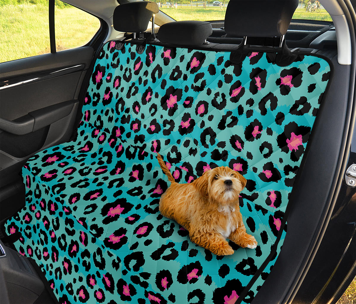 Turquoise And Pink Leopard Print Pet Car Back Seat Cover