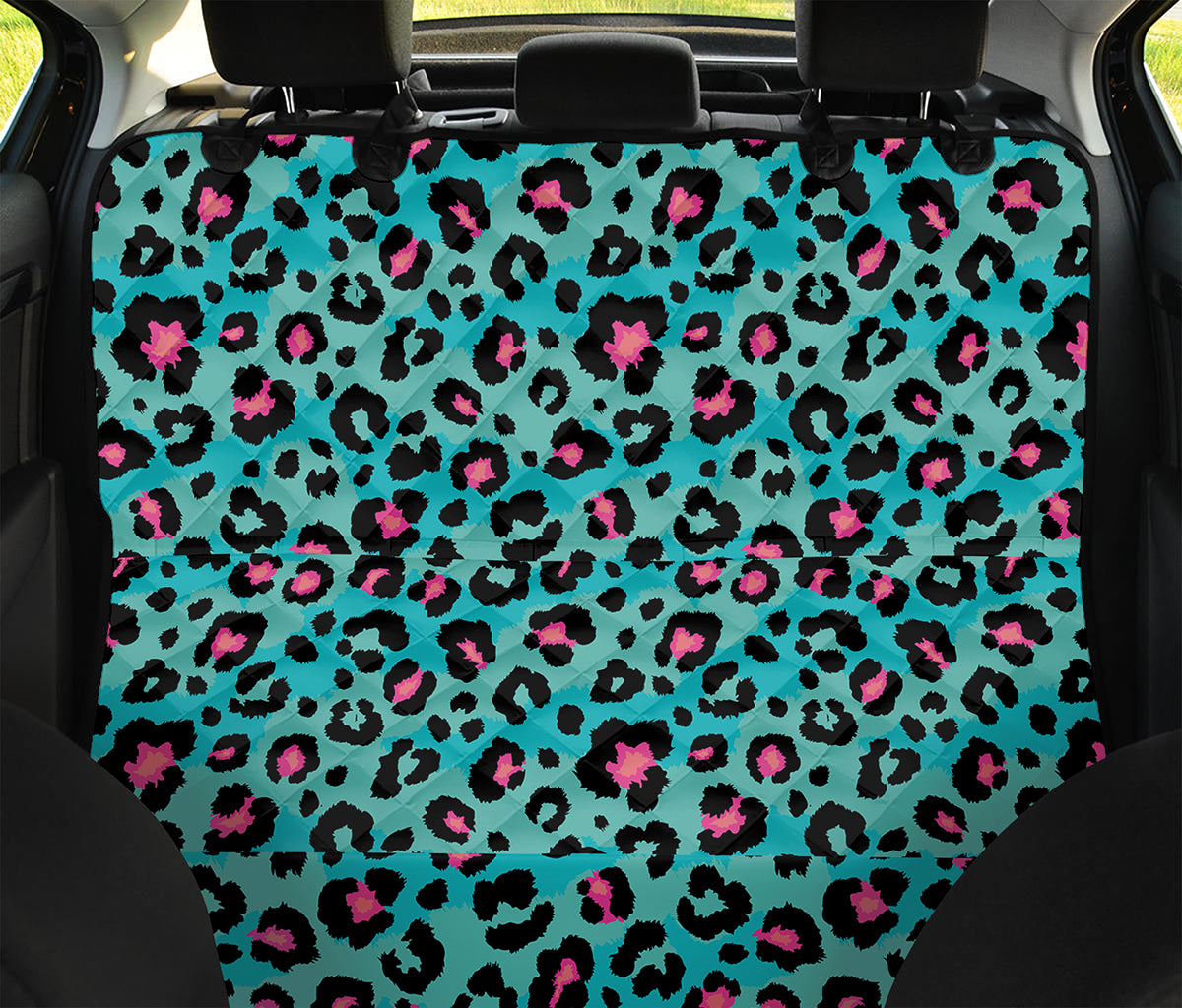 Turquoise And Pink Leopard Print Pet Car Back Seat Cover