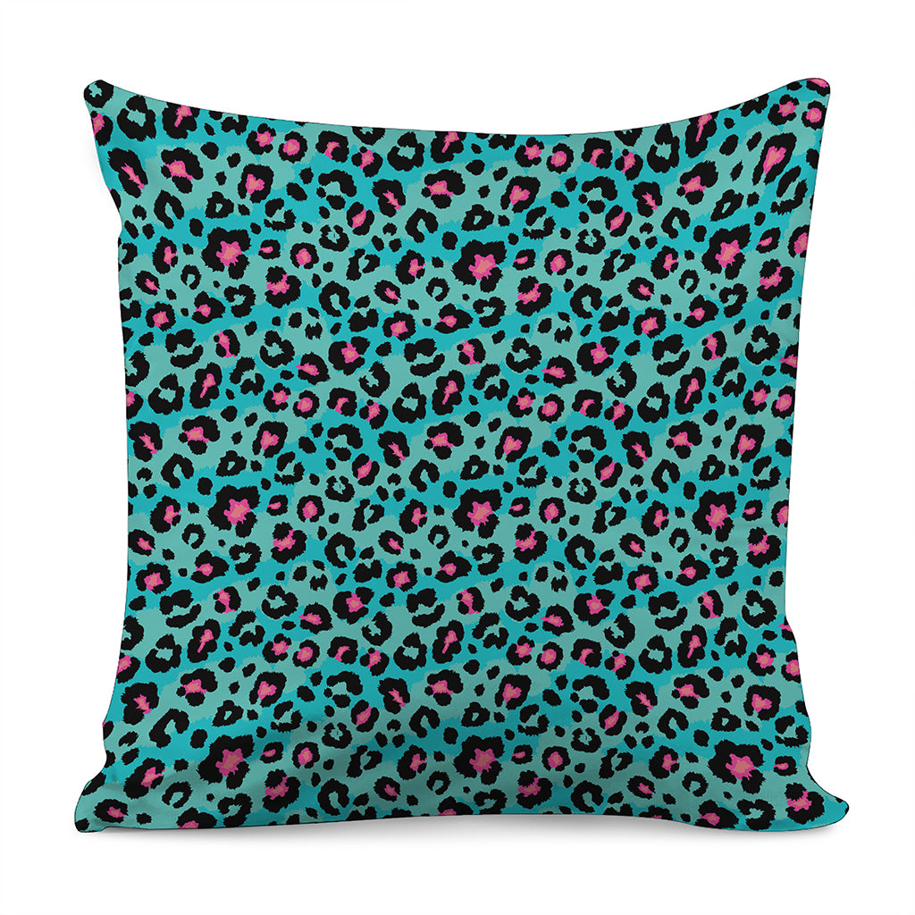 Turquoise And Pink Leopard Print Pillow Cover