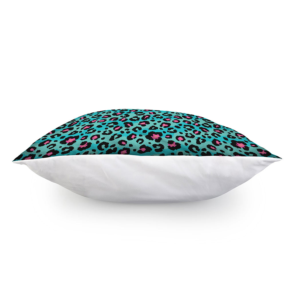 Turquoise And Pink Leopard Print Pillow Cover