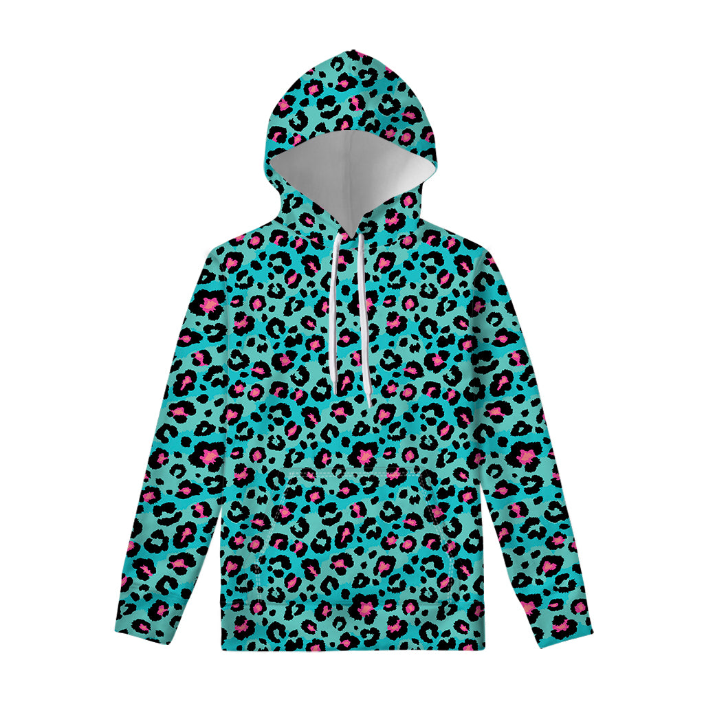 Turquoise And Pink Leopard Print Pullover Hoodie – GearFrost