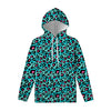 Turquoise And Pink Leopard Print Pullover Hoodie