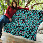 Turquoise And Pink Leopard Print Quilt