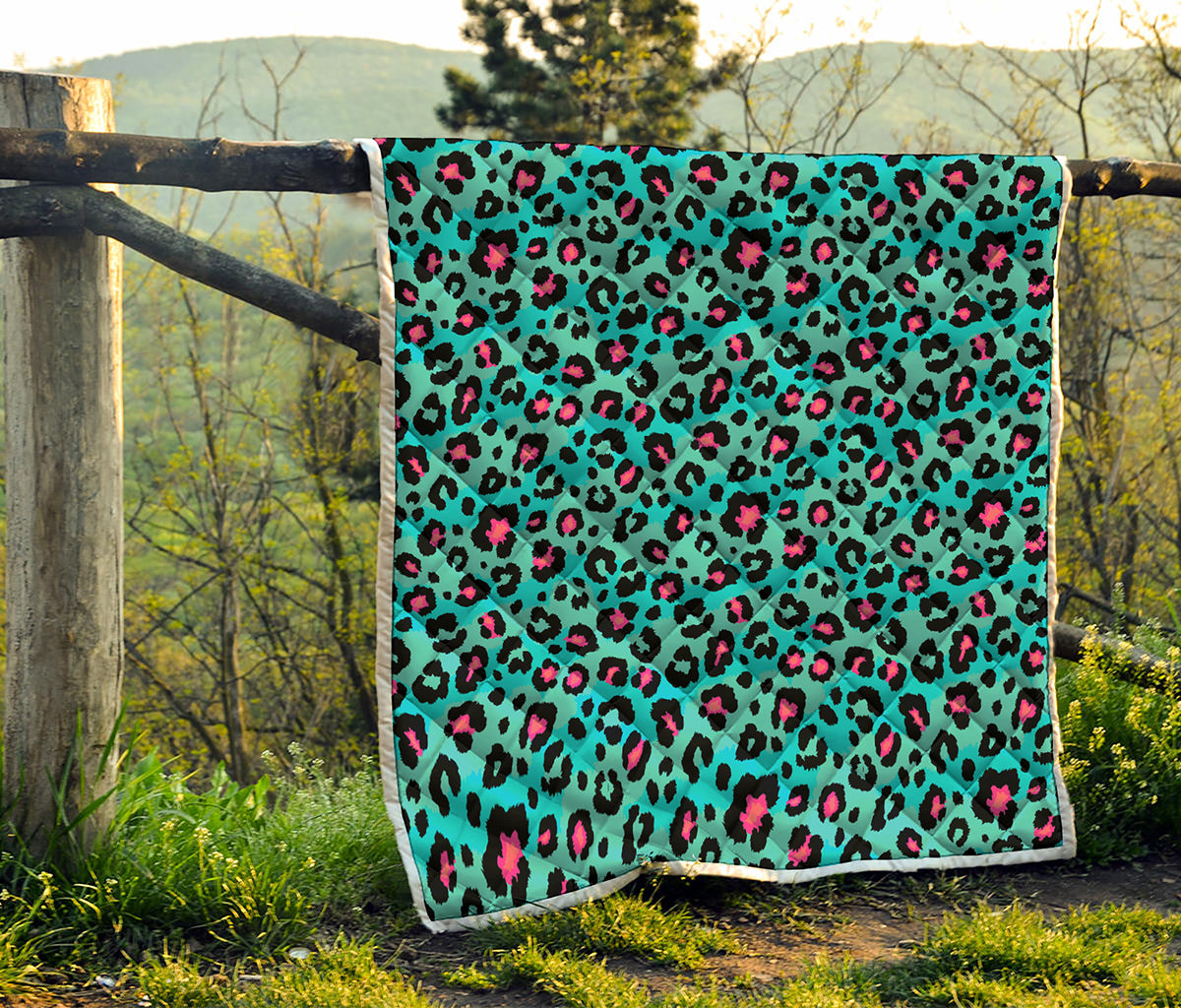 Turquoise And Pink Leopard Print Quilt