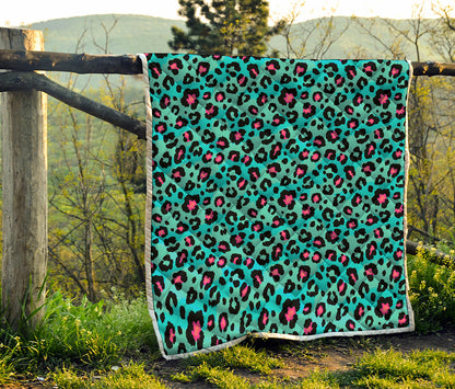Turquoise And Pink Leopard Print Quilt