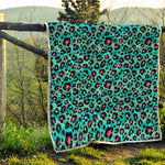 Turquoise And Pink Leopard Print Quilt