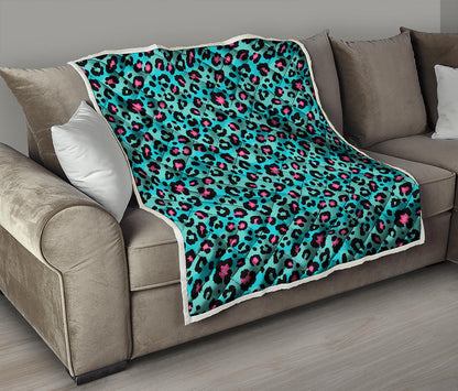 Turquoise And Pink Leopard Print Quilt