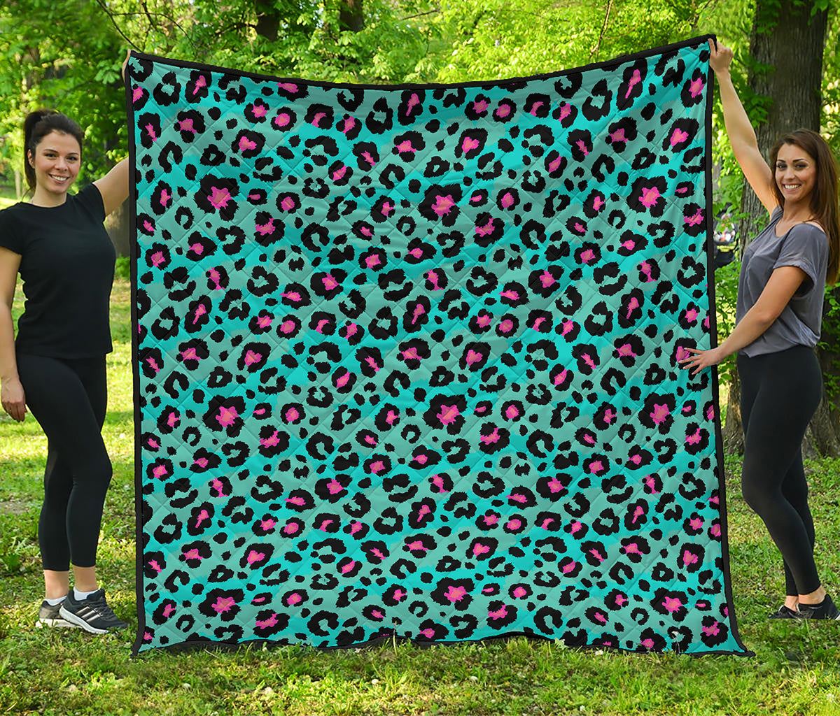 Turquoise And Pink Leopard Print Quilt