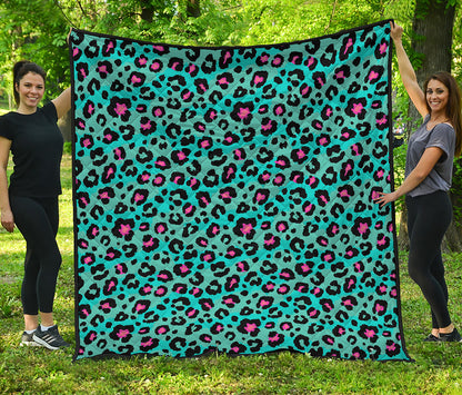 Turquoise And Pink Leopard Print Quilt