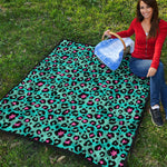 Turquoise And Pink Leopard Print Quilt