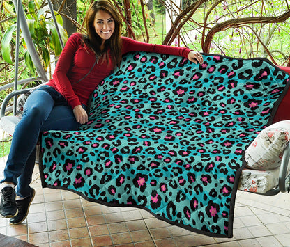 Turquoise And Pink Leopard Print Quilt