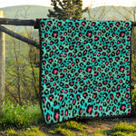 Turquoise And Pink Leopard Print Quilt
