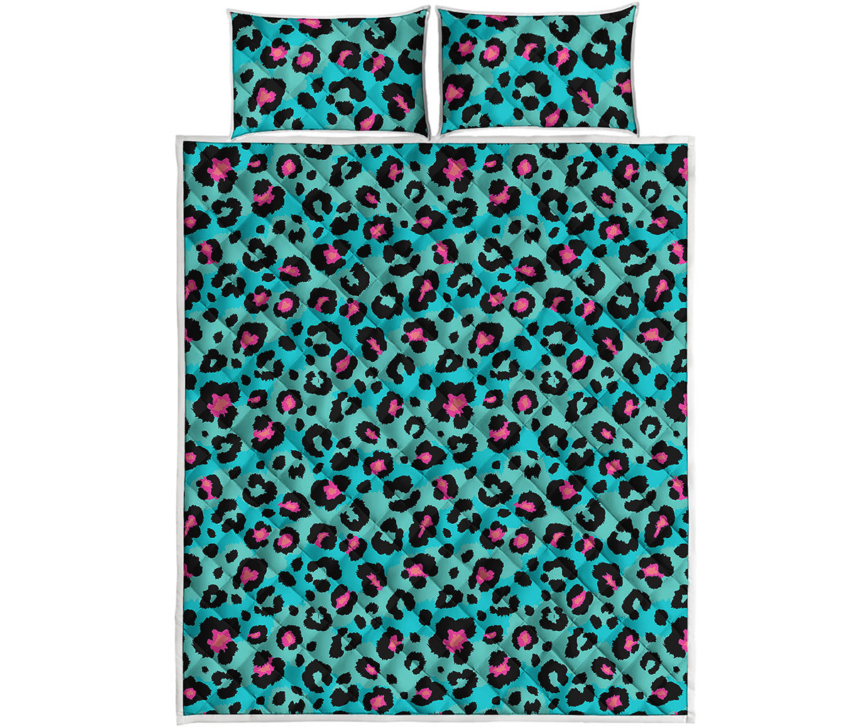 Turquoise And Pink Leopard Print Quilt Bed Set