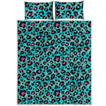 Turquoise And Pink Leopard Print Quilt Bed Set