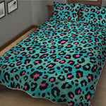 Turquoise And Pink Leopard Print Quilt Bed Set