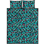 Turquoise And Pink Leopard Print Quilt Bed Set