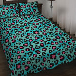 Turquoise And Pink Leopard Print Quilt Bed Set