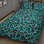 Turquoise And Pink Leopard Print Quilt Bed Set