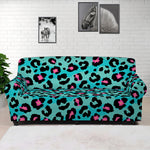 Turquoise And Pink Leopard Print Sofa Cover